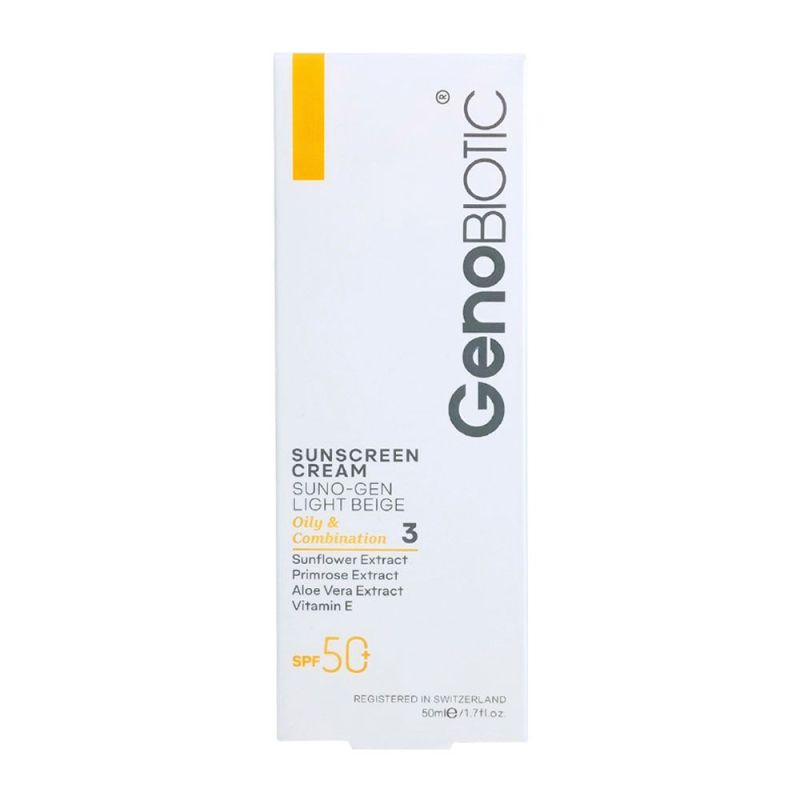 کرم ضدآفتاب بژ روشن ژنوبایوتیک مناسب پوست های چرب و مختلط