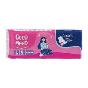 نوار بهداشتی بالدار پنبه ای گود مود مدل Classic thick سایز بزرگ صورتی بسته 8 عددی